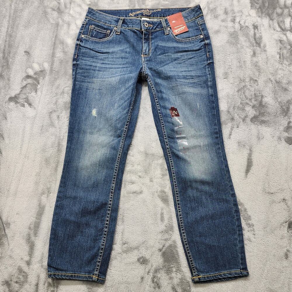 NEW Arizona Jeans Women 9 Juniors Blue Distressed Crop Low Rise Boyfriend Casual